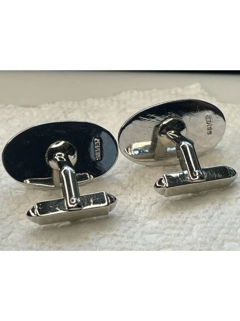 Vintage Japanese Silver Pearl Cufflinks Tie Clip Set Mother of Pearl Akoya Mid C